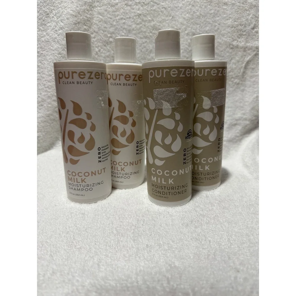Purezero Clean Beauty Coconut Milk Moisturizing Shampoo Conditioner 4 Pack 12oz